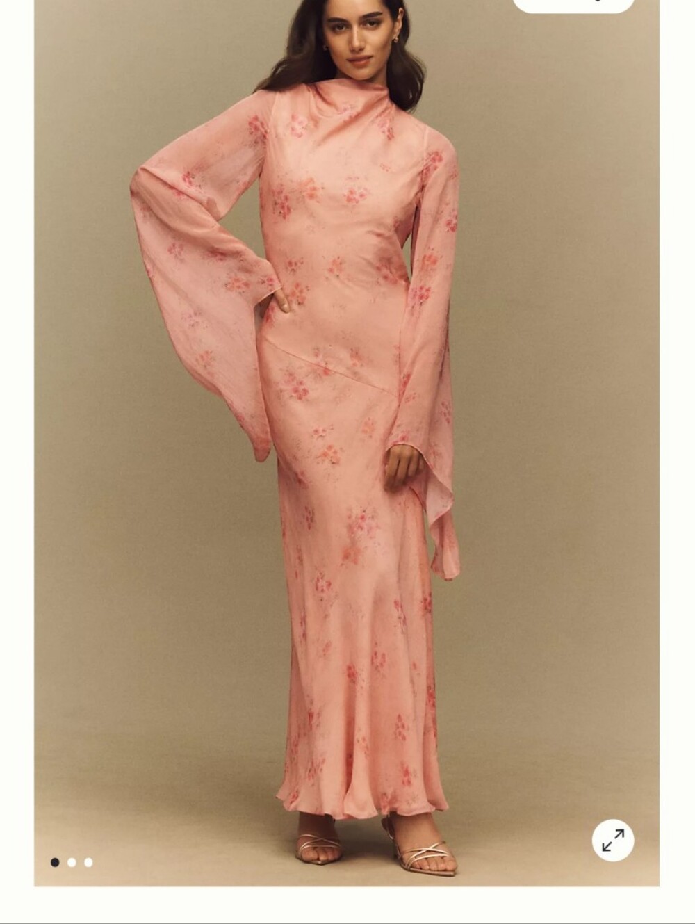 Anthropologie BHLDN Blush Pink Floral Maxi Dress with Draped Bell Sleeves